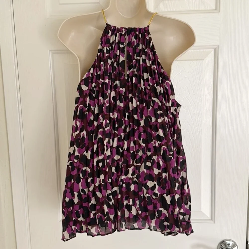 Trina Turk Purple Pleated Gold Chain Strap Tank Top – Size Large - Picture 5 of 12